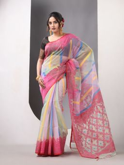 CHARUKRITI - Pink Muslin Jamdani Designs Saree with Unstitched Blouse