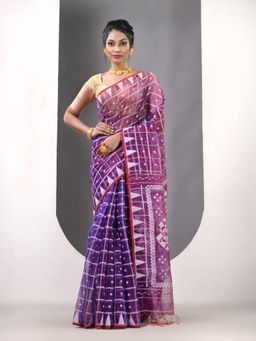 CHARUKRITI - Purple Muslin Jamdani Designs Saree with Unstitched Blouse