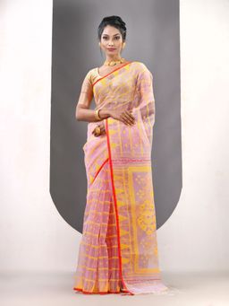 CHARUKRITI - Lavender Muslin Jamdani Designs Saree with Unstitched Blouse