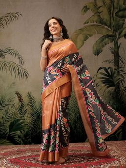 Silk Land - Brown Kotha Silk Bengali Style Saree with Unstitched Blouse