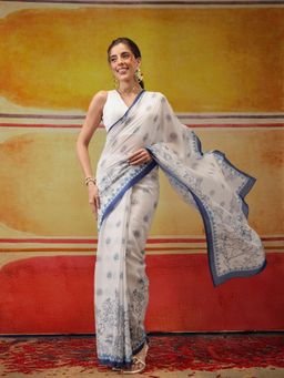Silk Land - White Valentine Special Printed Saree with Unstitched Blouse