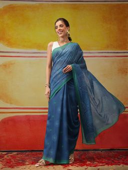 Silk Land - Blue Valentine Special Printed Saree with Unstitched Blouse