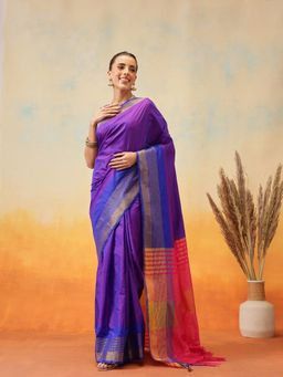 Silk Land - Purple Uppada Pattu Woven Pre-Draped Saree with Unstitched Blouse
