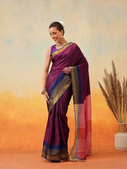 Silk Land - Wine Uppada Pattu Woven Pre-Draped Saree with Unstitched Blouse