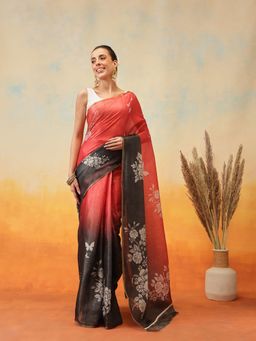 Silk Land - Printed Zari Pre-Draped Saree with Unstitched Blouse