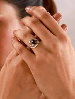 Voylla - Sacred Symbols Black Centre Swirl Ring (Adjustable)