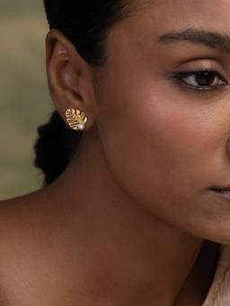 Shaya by CaratLane - Flourish Leaf Studs Earrings in Gold Plated 925 Silver