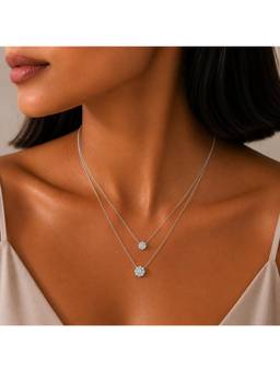 MINOUS - Silver Double Layer Floral Necklace