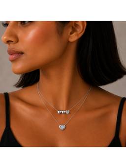 MINOUS - Silver Double Layer Heart Necklace