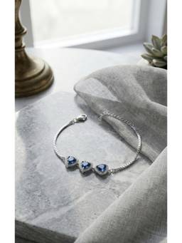 SAMIKA - 925 Sterling Silver Blue 3 Heart Halo Bracelet