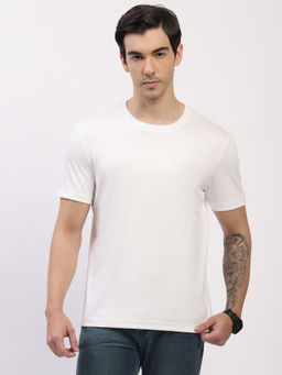 Global Republic - Cotton Blend Solid White Crew Neck T-Shirt