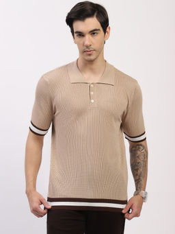 Global Republic - Cotton Blend Woven Beige Polo T-Shirt