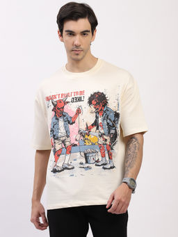 Global Republic - Cotton Terry Graphic Printed Cream T-Shirt
