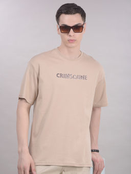 CRIMSOUNE CLUB - Men Beige Typographic Cotton T-Shirt