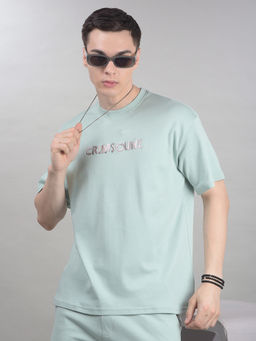 CRIMSOUNE CLUB - Men Green Typographic Cotton T-Shirt