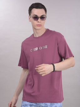 CRIMSOUNE CLUB - Men Mauve Typographic Cotton T-Shirt