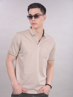 CRIMSOUNE CLUB - Men Beige Polo T-Shirt