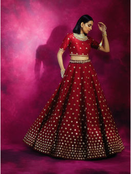 Vvani by Vani Vats - Gradation Flower Crop Top & Skirt with Belt (Set of 3)