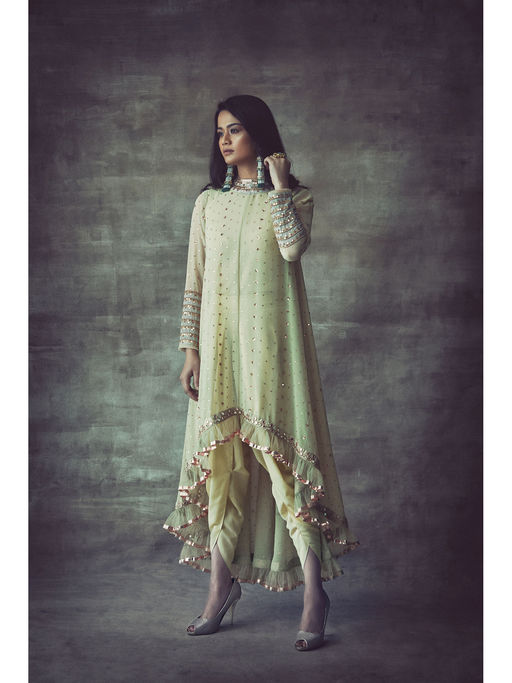 Buy Vvani by Vani Vats Sap Green High Low Kurta & Dhoti (Set of 2) Online