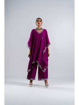 Vvani by Vani Vats - Pop Wine Kaftan & Palazzo (Set of 2)