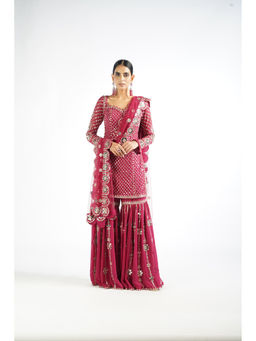 Vvani by Vani Vats - Mellow Pink Kurta with Sharara & Dupatta (Set of 3)