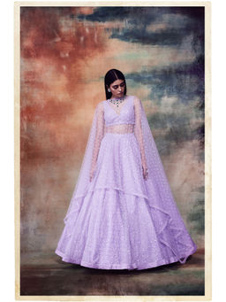 Vvani by Vani Vats - Powder Lilac Sequined Blouse with Lehenga & Dupatta (Set of 3)