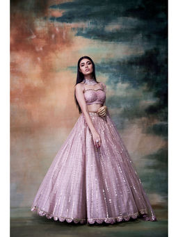 Vvani by Vani Vats - Powder Pink Blouse with Lehenga & Dupatta (Set of 3)