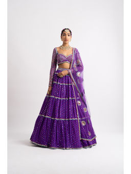 Vvani by Vani Vats - Purple Multi Tier Blouse with Lehenga & Dupatta (Set of 3)