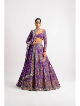 Vvani by Vani Vats - Purple Heavy Blouse with Lehenga & Dupatta (Set of 3)