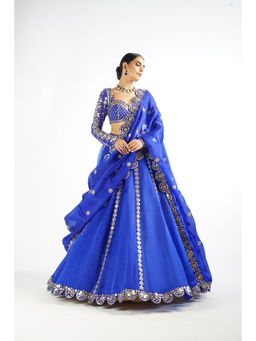 Vvani by Vani Vats - Royal Blue Embroidered Blouse with Lehenga & Dupatta (Set of 3)