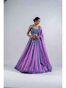 Vvani by Vani Vats - Lavender Mirror Seam Blouse with Lehenga & Dupatta (Set of 3)