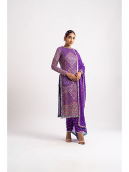 Vvani by Vani Vats - Purple Multi Embroidery Round Neck Kurta & Pant with Dupatta (Set of 3)