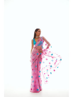 Vvani by Vani Vats - Onion Pink Applique Saree & Stitched Blouse