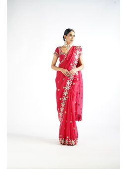 Vvani by Vani Vats - Crimson Red Mirror Work Saree & Stitched Blouse