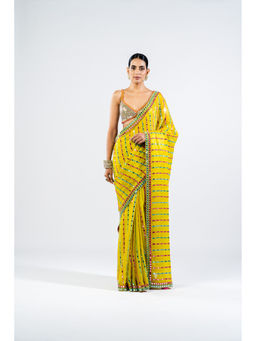 Vvani by Vani Vats - Moss Green Mirror Saree with Metallic Stitched Blouse