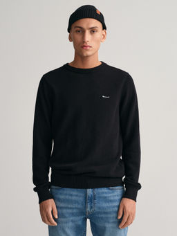 GANT - Mens Black Solid Regular Fit Pullover Sweater