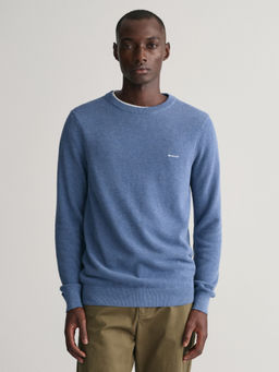 GANT - Mens Blue Solid Regular Fit Pullover Sweater