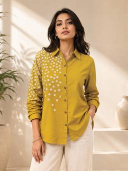 COTTONS DAILY - Yellow Flower Embroidered Shirt