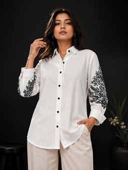 COTTONS DAILY - White Floral Embroidered Shirt