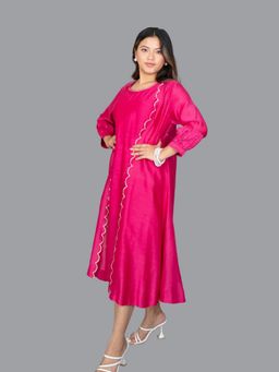 KASAVI - Pink Grace Couture Midi Dress with Inner and Jacket