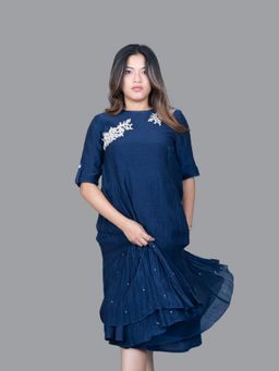 KASAVI - Blue Whisper Embroidered Midi Dress