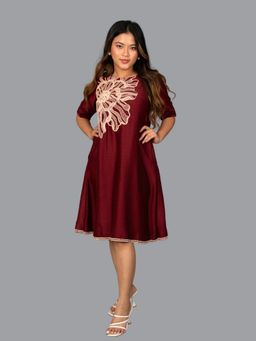 KASAVI - Maroon Bloom Couture Knee Length Dress