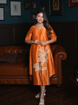 KASAVI - Orange Blossom Embroidered Midi Dress