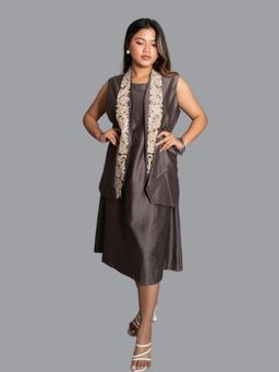 KASAVI - Grey Elira Noir Jacket Midi Dress with Jacket