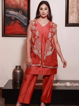 KASAVI - Crimson Orange Bloom Co-Ord Set