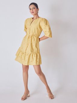The Label Life - Melon Yellow Schiffli Mini Dress with Blet