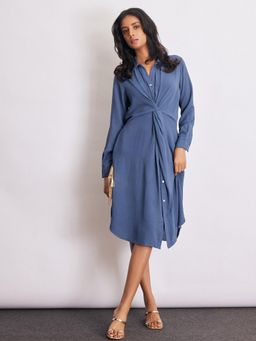 The Label Life - Blue Twist Front Midi Dress