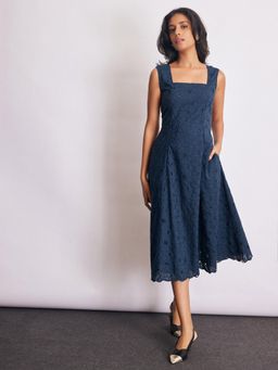 The Label Life - Navy Blue Schiffli Midi Dress