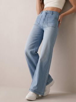 Outzidr - Light Blue Front Pocket Straight Fit Jeans