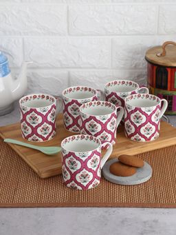 India Circus by Krsnaa Mehta - Pink Lattice Motifs Coffee Mugs (Set of 6)
